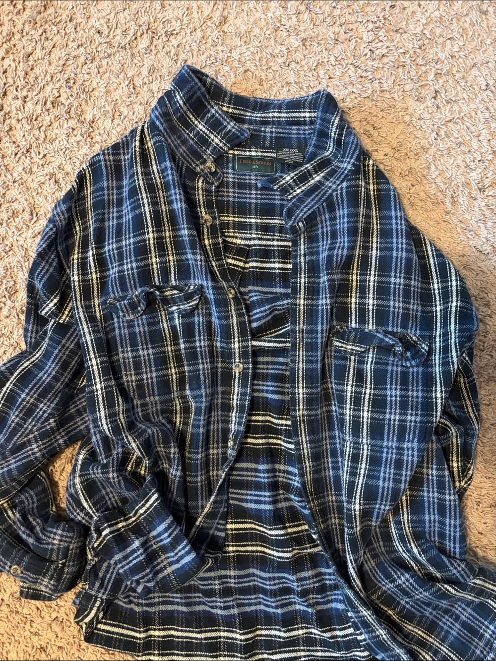 Field & Stream Navy and White Plaid Button-Down Shirt